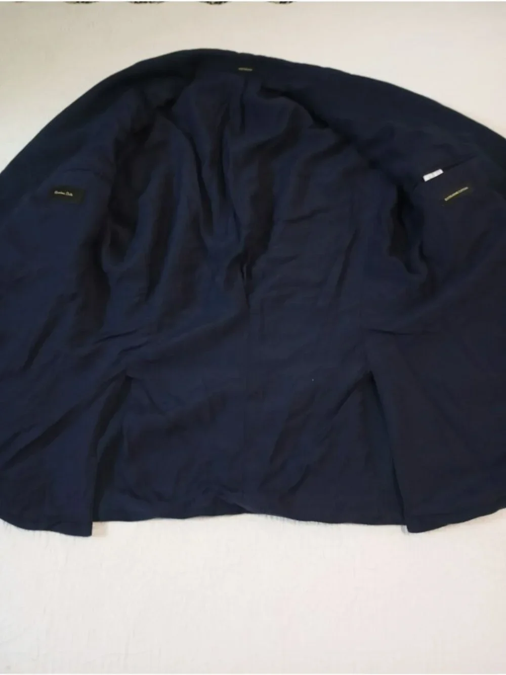 Massimo Dutti Men's Navy Blue Cotton Blazer With Notch Lapel & Button Closure